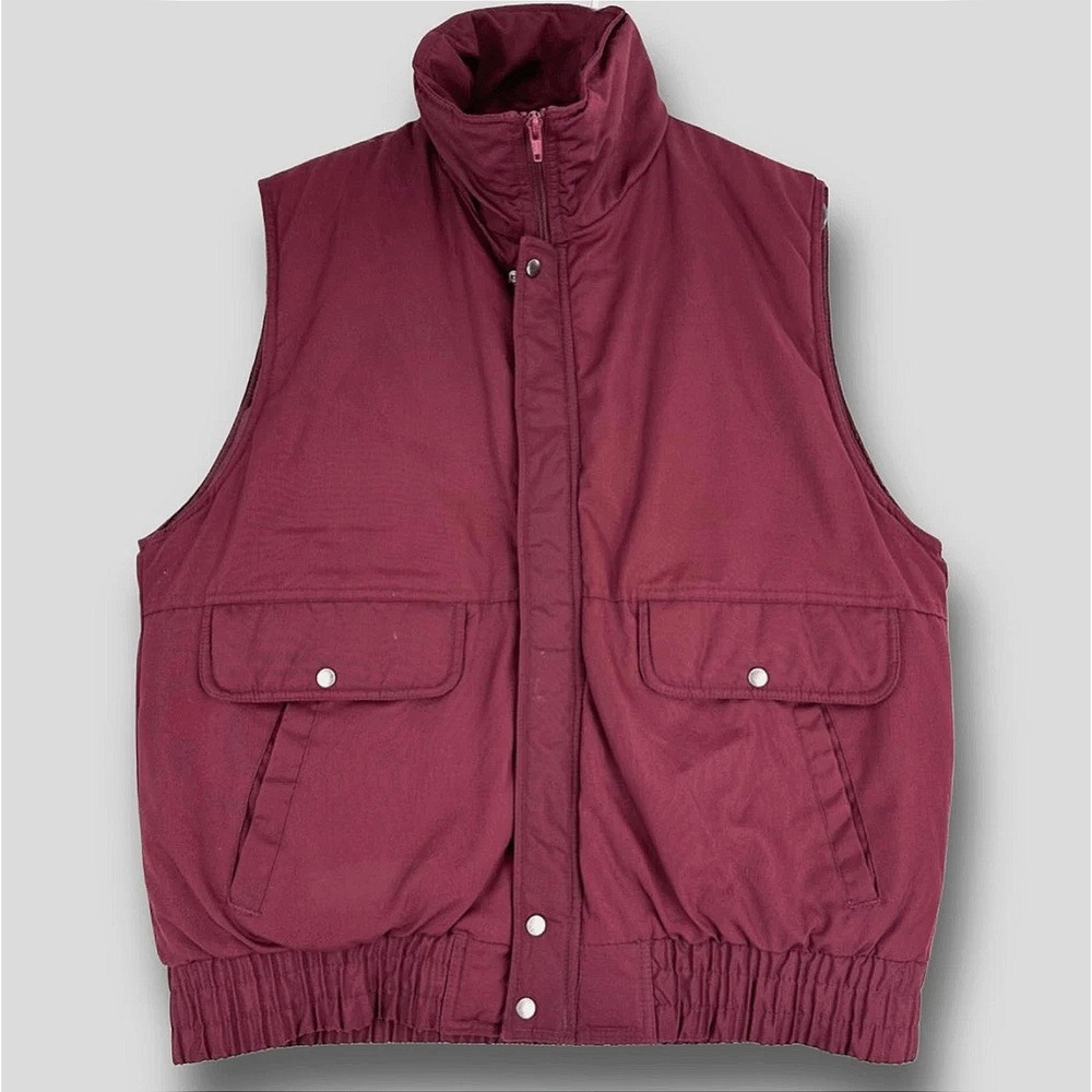 Vintage Puffer Vest Large Burgundy Retro Full-Zip 80s Sleeveless Jacket Aberdeen